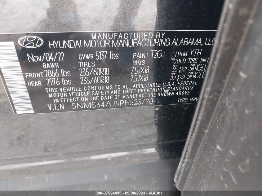 VIN 5NMS34AJ5PH523720 2023 HYUNDAI SANTA FE SEL