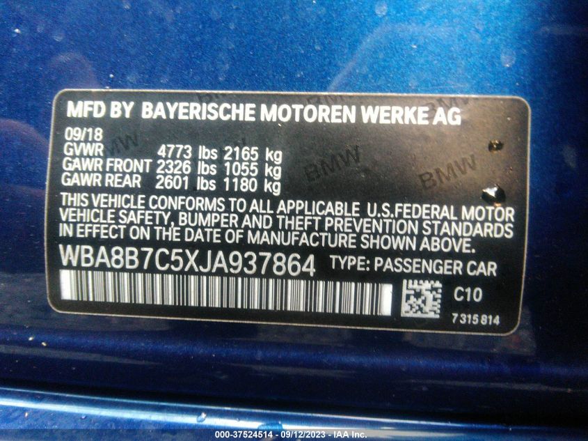 2018 BMW 340I XDRIVE - WBA8B7C5XJA937864