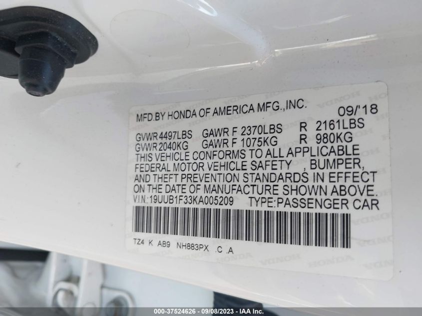 2019 ACURA TLX - 19UUB1F33KA005209