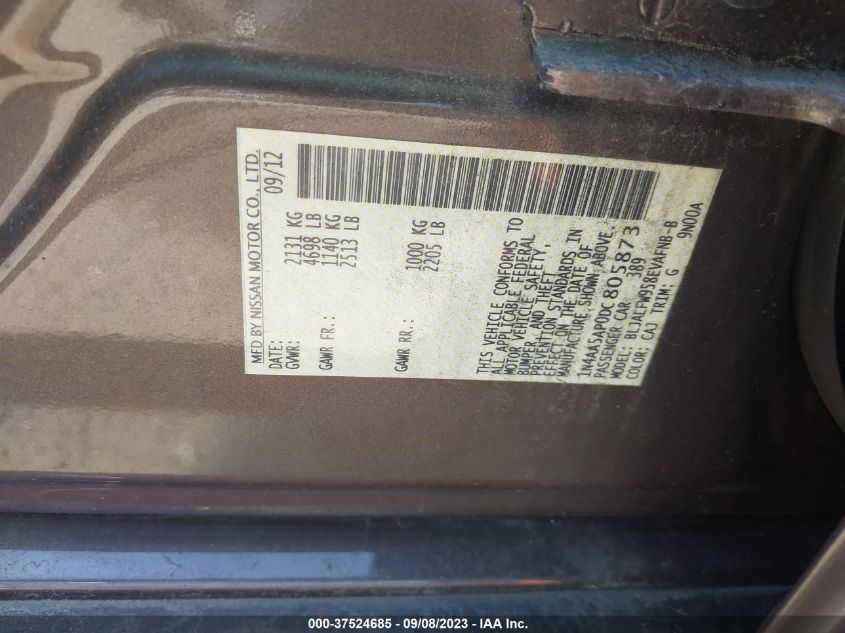 2013 NISSAN MAXIMA S/SV - 1N4AA5AP0DC805873