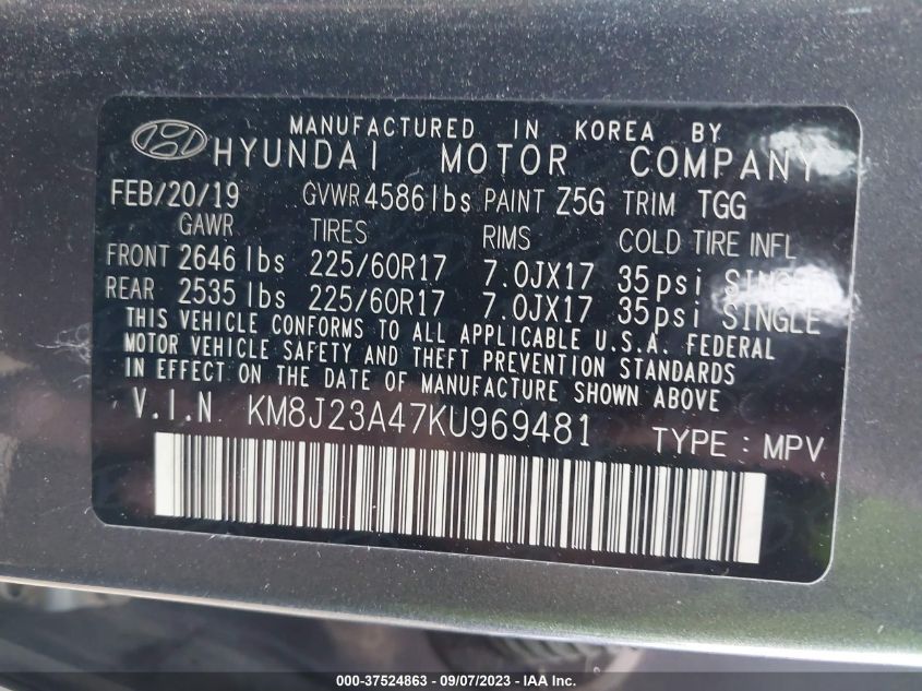 2019 HYUNDAI TUCSON SE - KM8J23A47KU969481