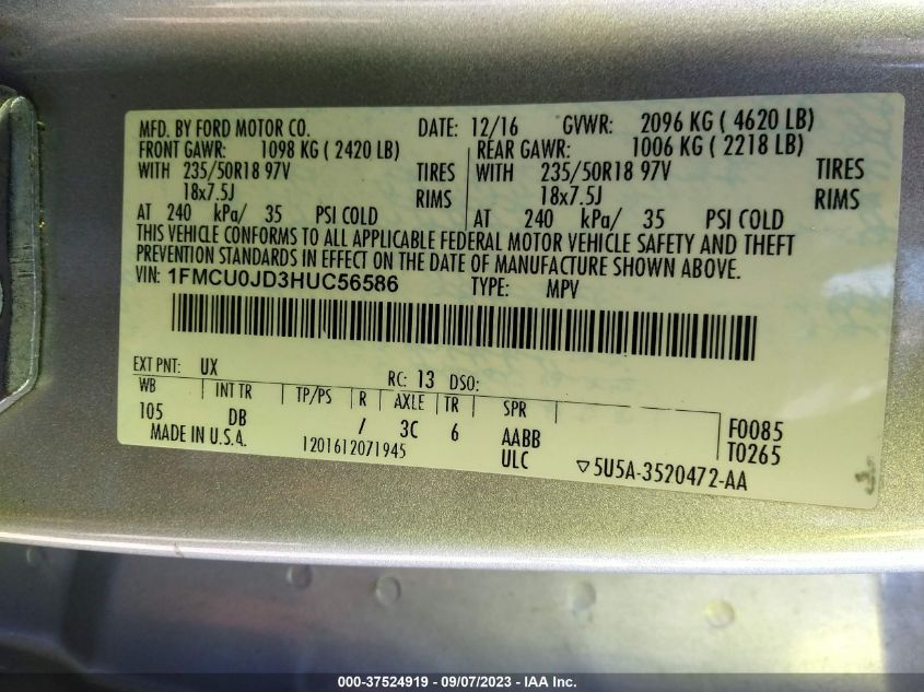 2017 FORD ESCAPE TITANIUM - 1FMCU0JD3HUC56586