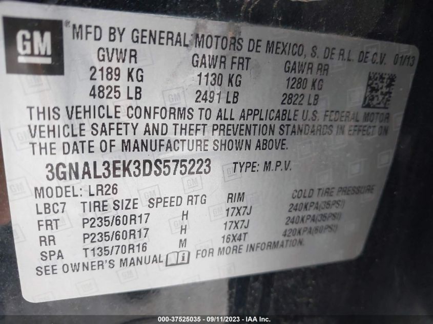 2013 CHEVROLET CAPTIVA SPORT FLEET LT - 3GNAL3EK3DS575223