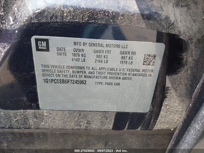 2015 CHEVROLET CRUZE LT - 1G1PC5SB6F7245962