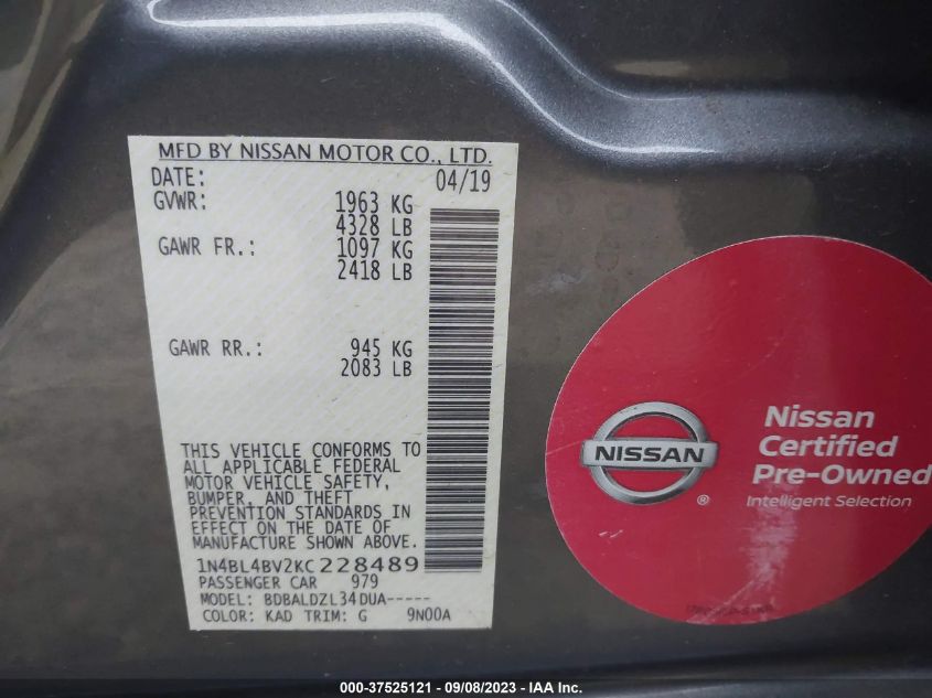 2019 NISSAN ALTIMA 2.5 S - 1N4BL4BV2KC228489