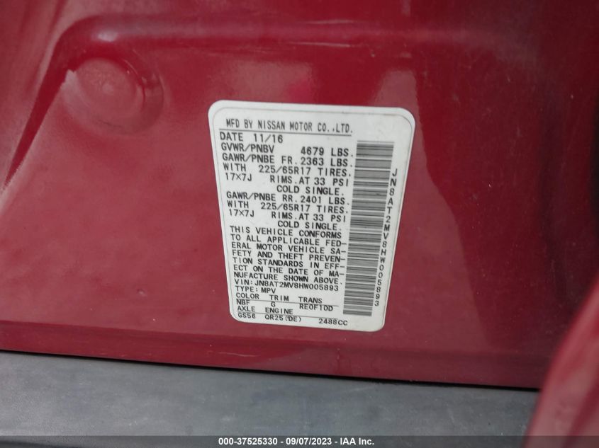 2017 NISSAN ROGUE S - JN8AT2MV8HW005893