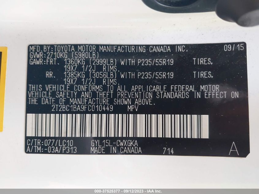 2015 LEXUS RX 450H 2T2BC1BA9FC010449