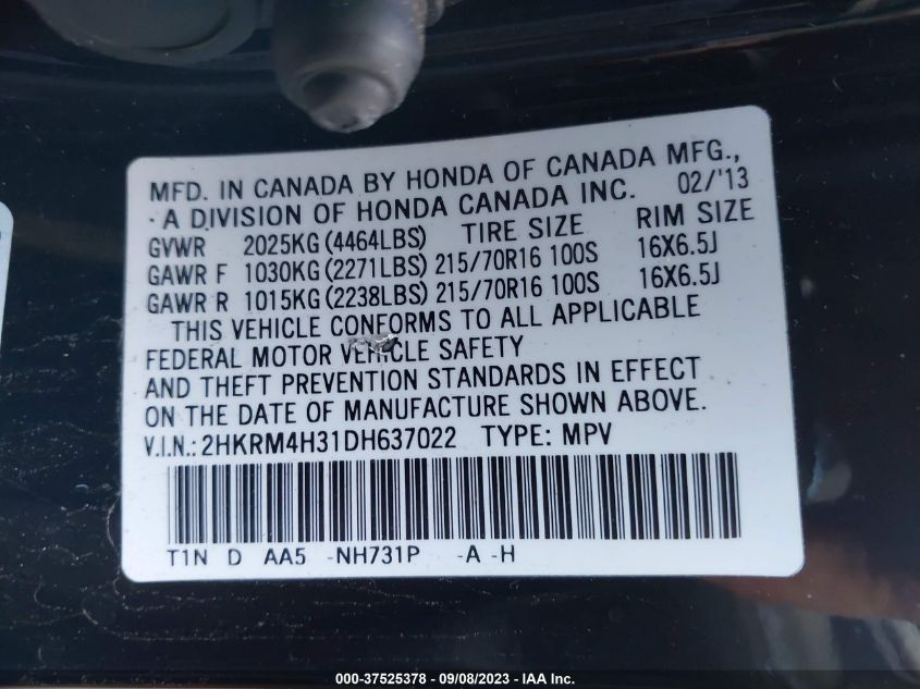 2013 HONDA CR-V LX - 2HKRM4H31DH637022