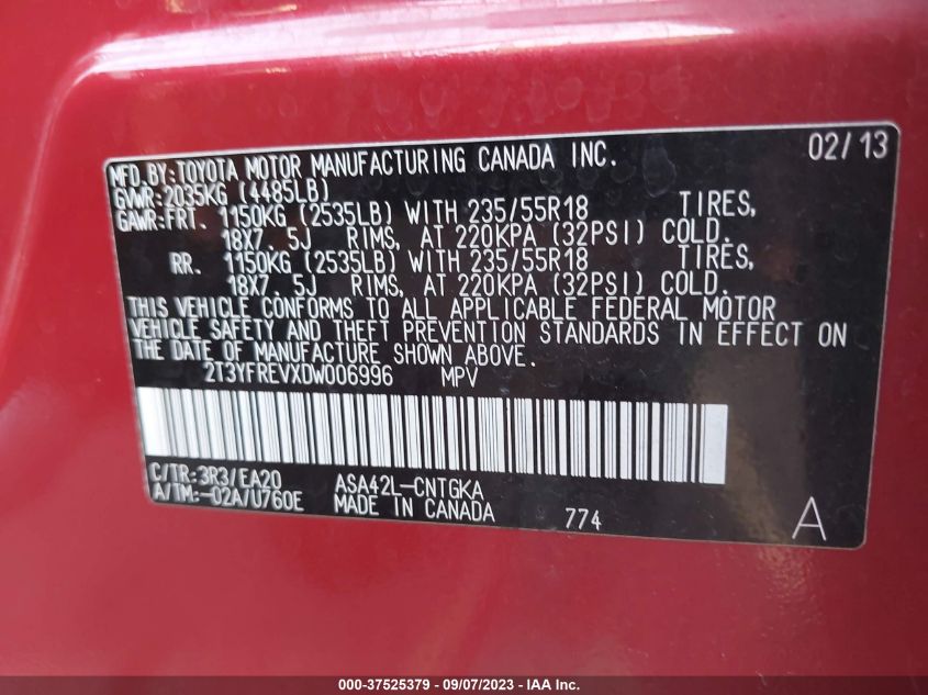 2013 TOYOTA RAV4 LIMITED - 2T3YFREVXDW006996