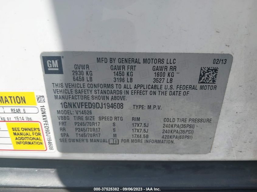2013 CHEVROLET TRAVERSE LS - 1GNKVFED9DJ194608