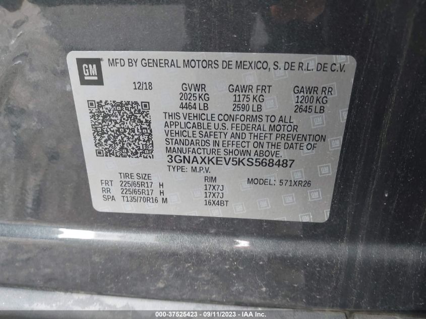 2019 CHEVROLET EQUINOX LT - 3GNAXKEV5KS568487