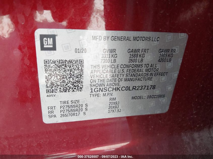 2020 CHEVROLET SUBURBAN LT - 1GNSCHKC0LR237178