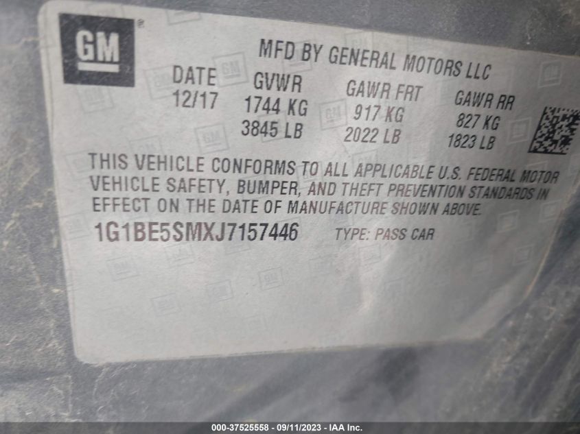 2018 CHEVROLET CRUZE LT - 1G1BE5SMXJ7157446