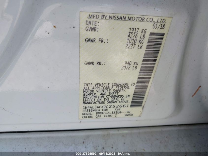 2018 NISSAN ALTIMA 2.5 S - 1N4AL3APXJC252661
