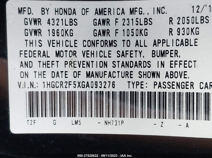 2016 HONDA ACCORD SEDAN SPORT - 1HGCR2F5XGA093276