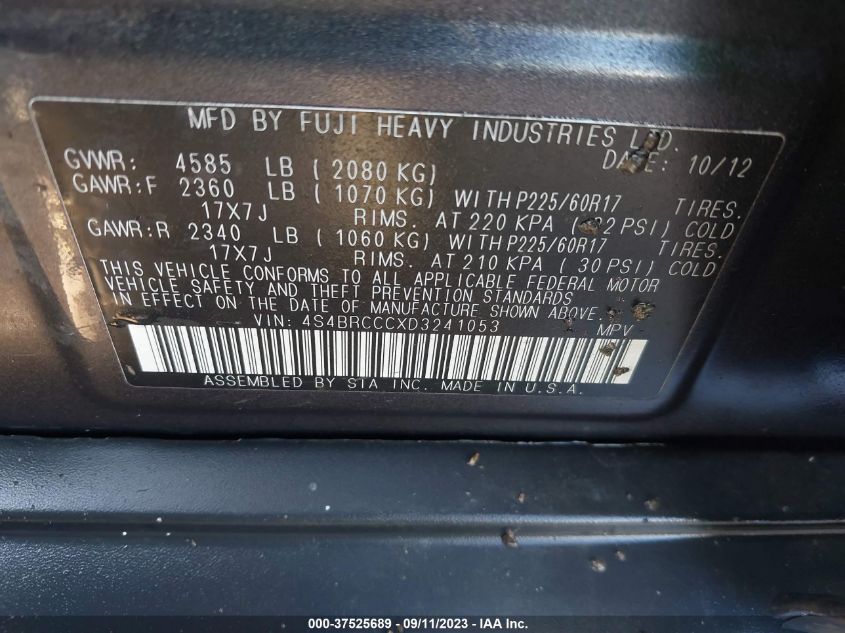 2013 SUBARU OUTBACK 2.5I PREMIUM - 4S4BRCCCXD3241053