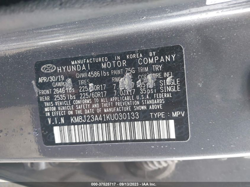 2019 HYUNDAI TUCSON SE - KM8J23A41KU030133