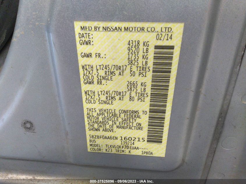 2014 NISSAN NVP S 5BZBF0AA6EN160215