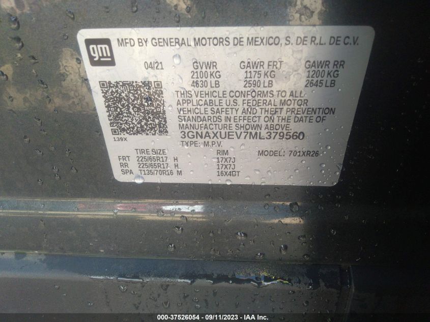 2021 CHEVROLET EQUINOX LT - 3GNAXUEV7ML379560
