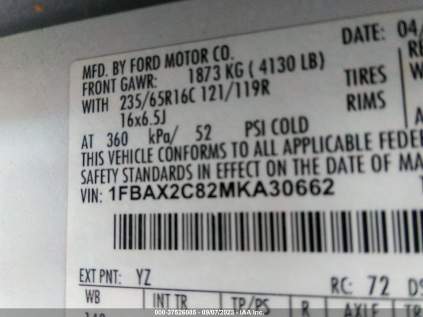 2021 FORD TRANSIT PASSENGER WAGON XL/XLT 1FBAX2C82MKA30662