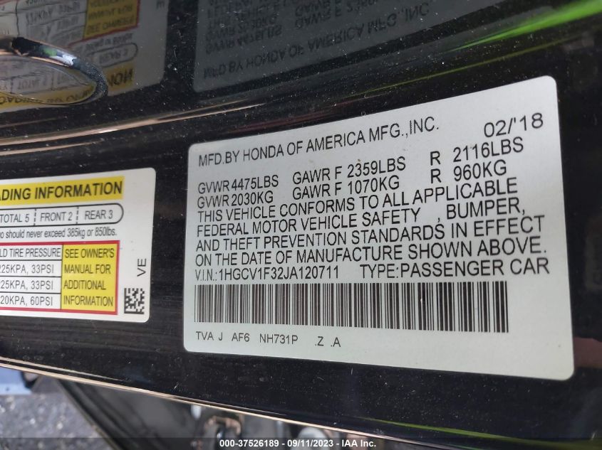 2018 HONDA ACCORD SEDAN SPORT 1.5T - 1HGCV1F32JA120711