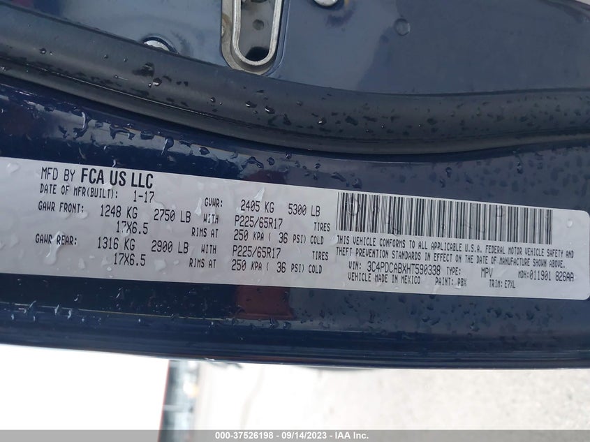 VIN 3C4PDCABXHT590338 2017 DODGE JOURNEY SE