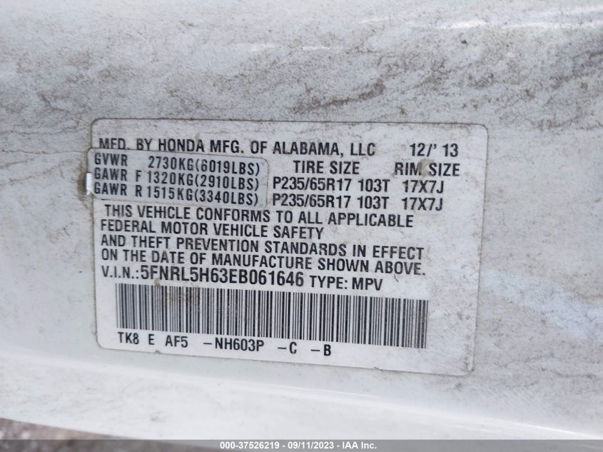 2014 HONDA ODYSSEY EX-L - 5FNRL5H63EB061646