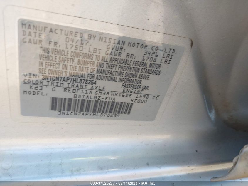 2017 NISSAN VERSA SEDAN SV 3N1CN7AP7HL878254
