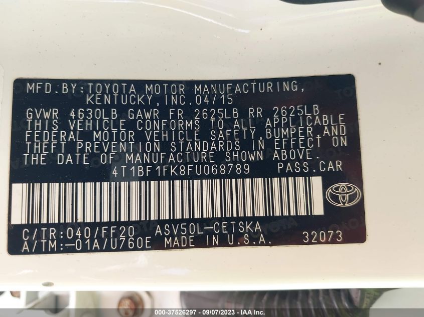 2015 TOYOTA CAMRY XLE/SE/LE/XSE - 4T1BF1FK8FU068789