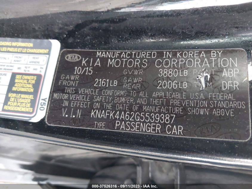 2016 KIA FORTE LX - KNAFK4A62G5539387