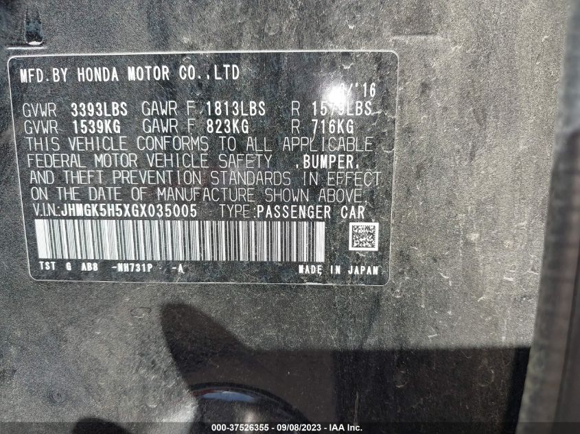 2016 HONDA FIT LX - JHMGK5H5XGX035005