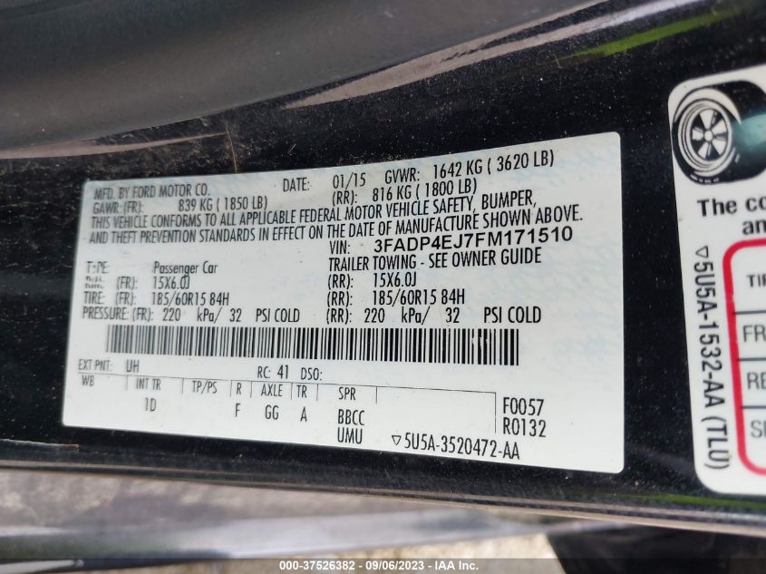 2015 FORD FIESTA SE - 3FADP4EJ7FM171510