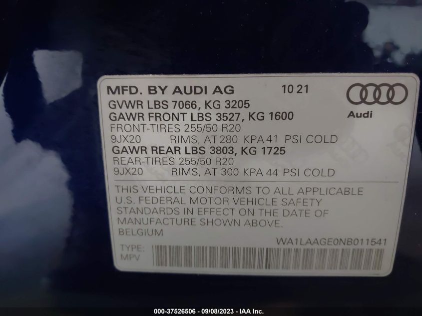 2022 AUDI E-TRON PREMIUM PLUS - WA1LAAGE0NB011541