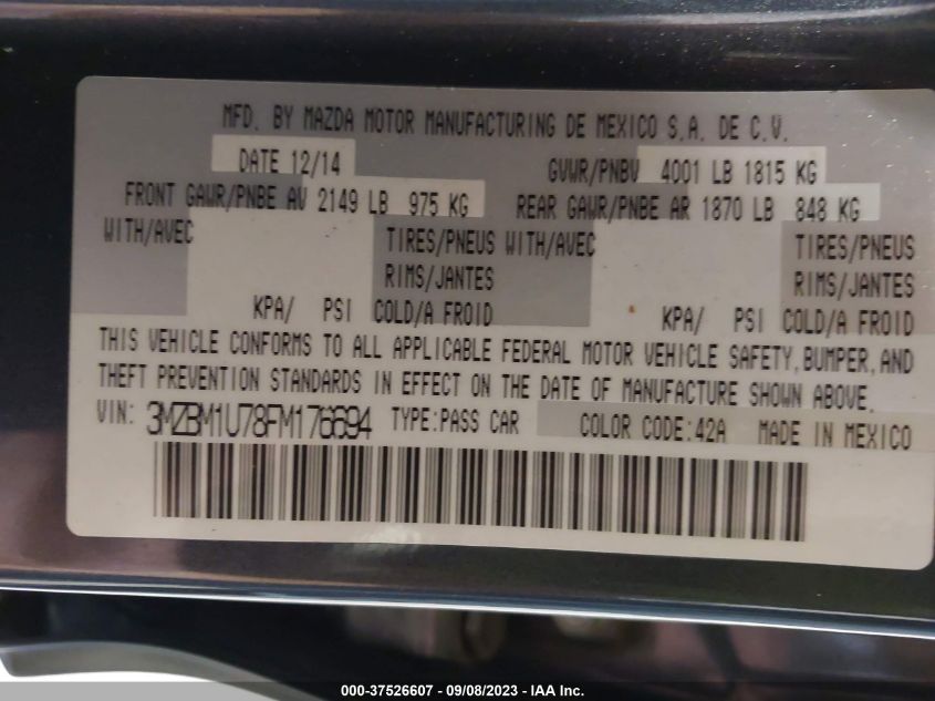 2015 MAZDA MAZDA3 - 3MZBM1U78FM176694