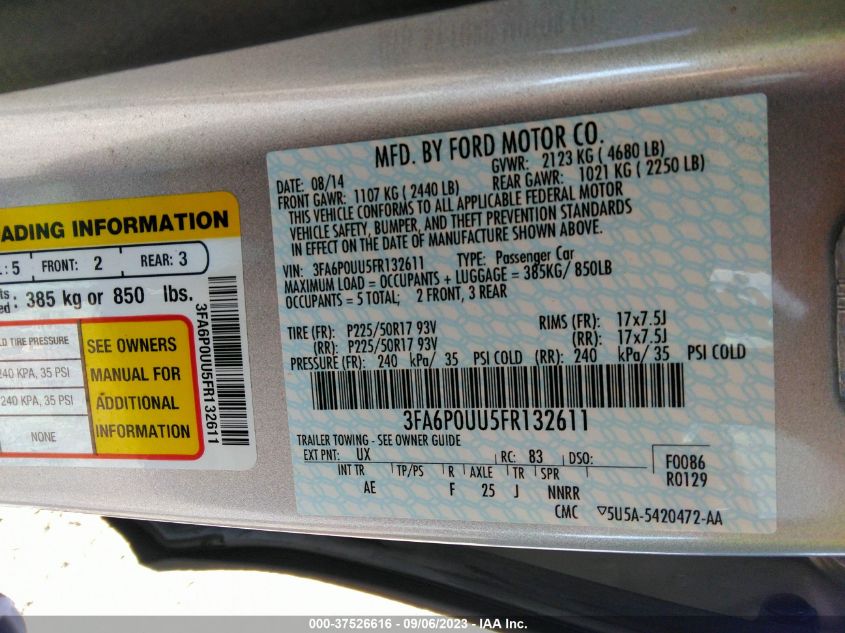 2015 FORD FUSION S HYBRID - 3FA6P0UUHFR132611