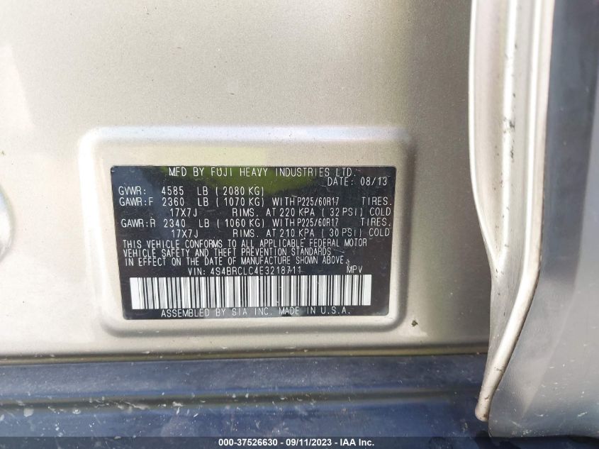 2014 SUBARU OUTBACK 2.5I LIMITED - 4S4BRCLC4E3218711