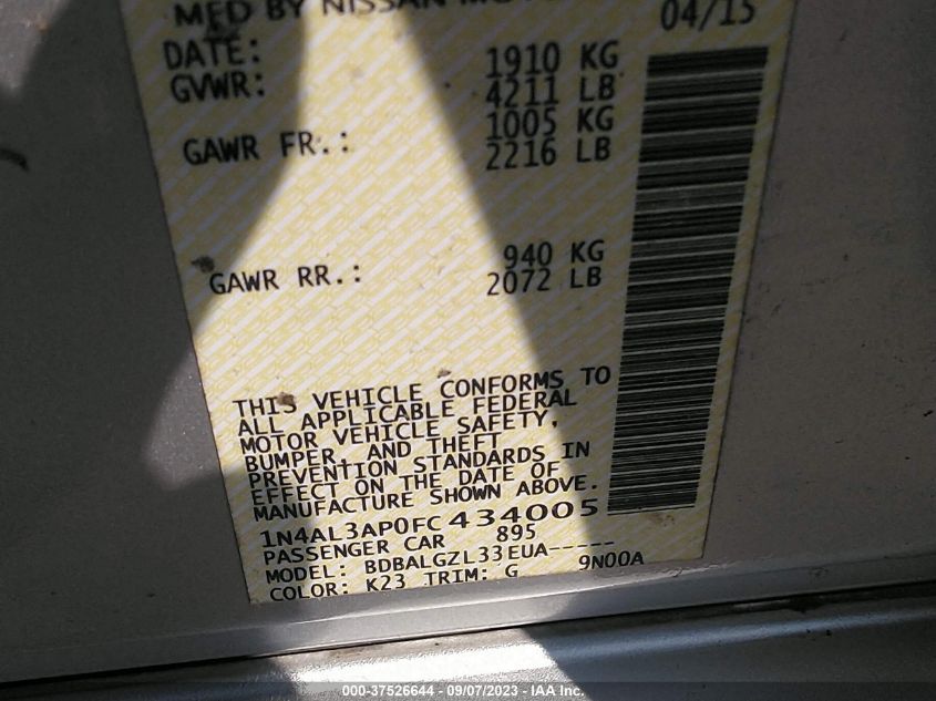 2015 NISSAN ALTIMA 2.5 - 1N4AL3AP0FC434005