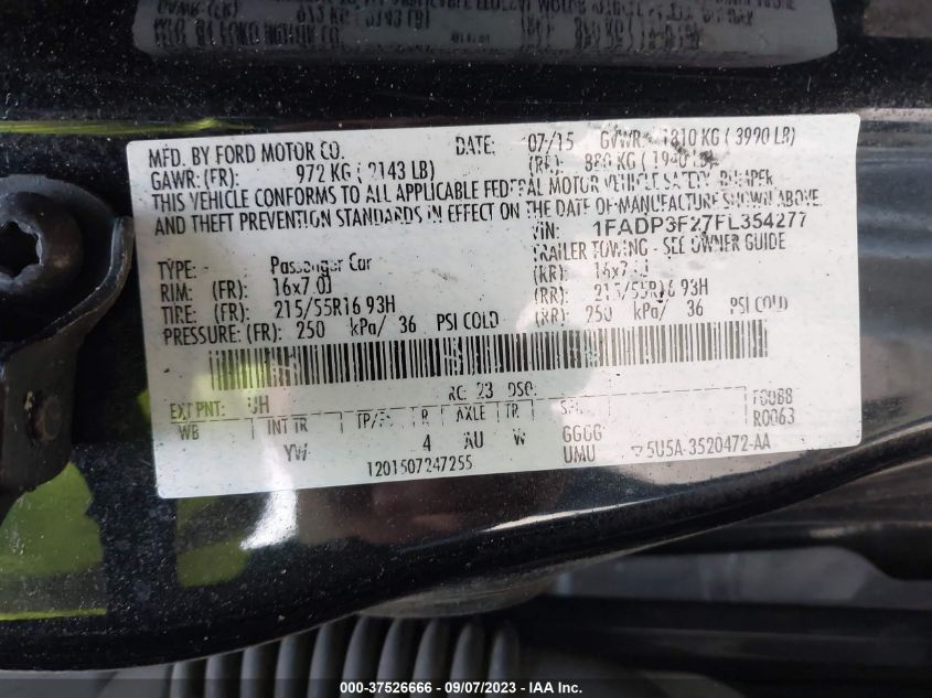 2015 FORD FOCUS SE - 1FADP3F27FL354277