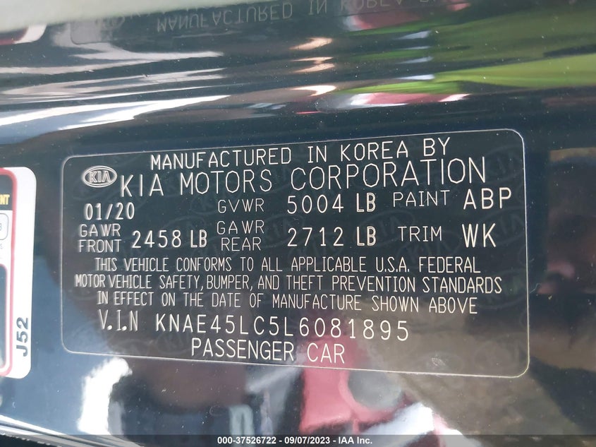 VIN KNAE45LC5L6081895 2020 KIA STINGER GT1