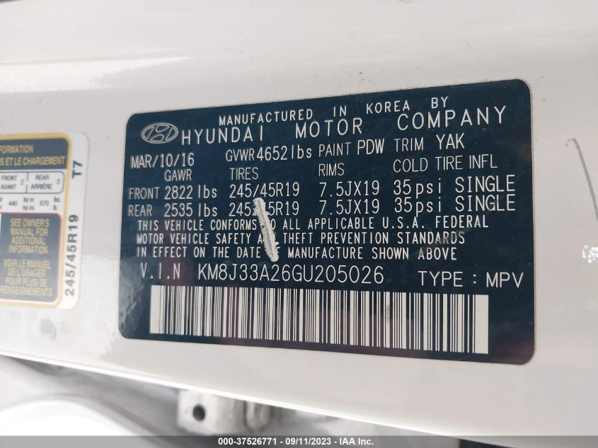 2016 HYUNDAI TUCSON SPORT - KM8J33A26GU205026