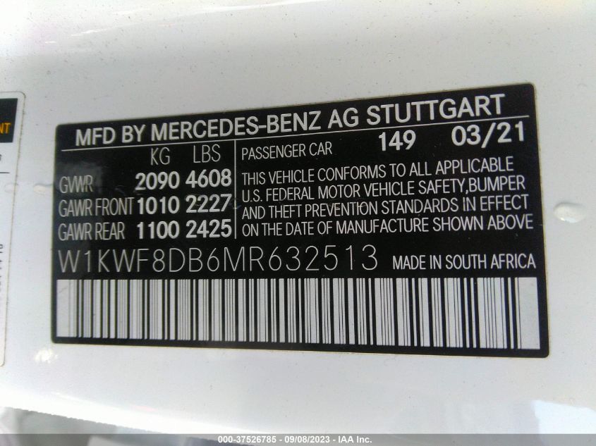 2021 MERCEDES-BENZ C-CLASS C 300 - W1KWF8DB6MR632513