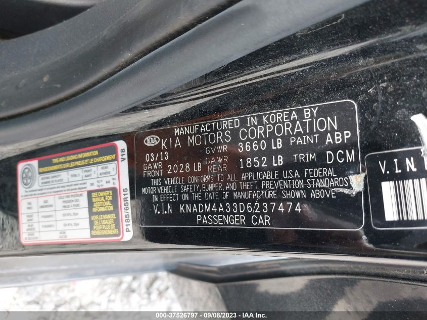 2013 KIA RIO LX - KNADM4A33D6237474