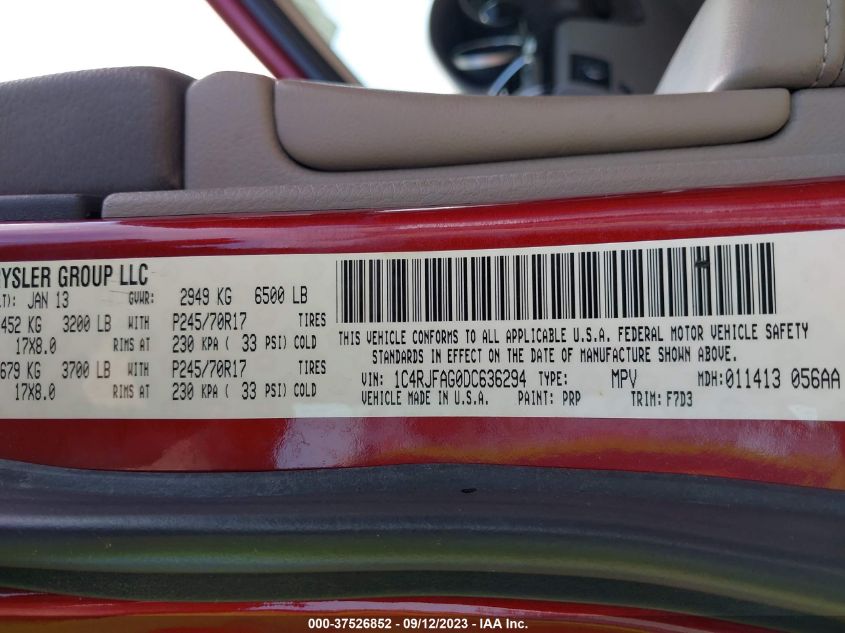 2013 JEEP GRAND CHEROKEE LAREDO - 1C4RJFAG0DC636294