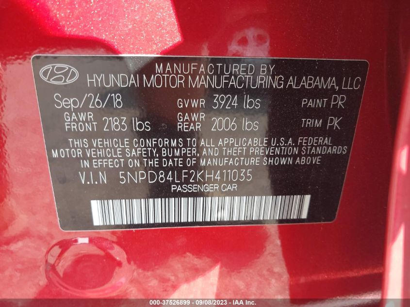 5NPD84LF2KH411035 Hyundai Elantra SEL 9