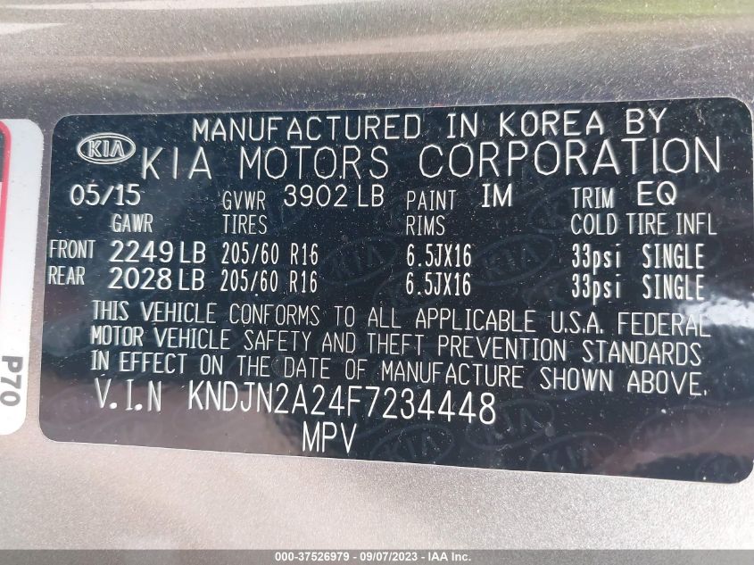 2015 KIA SOUL BASE - KNDJN2A24F7234448