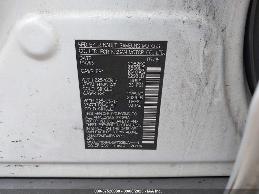 VIN KNMAT2MTXJP592091 2018 NISSAN ROGUE SV