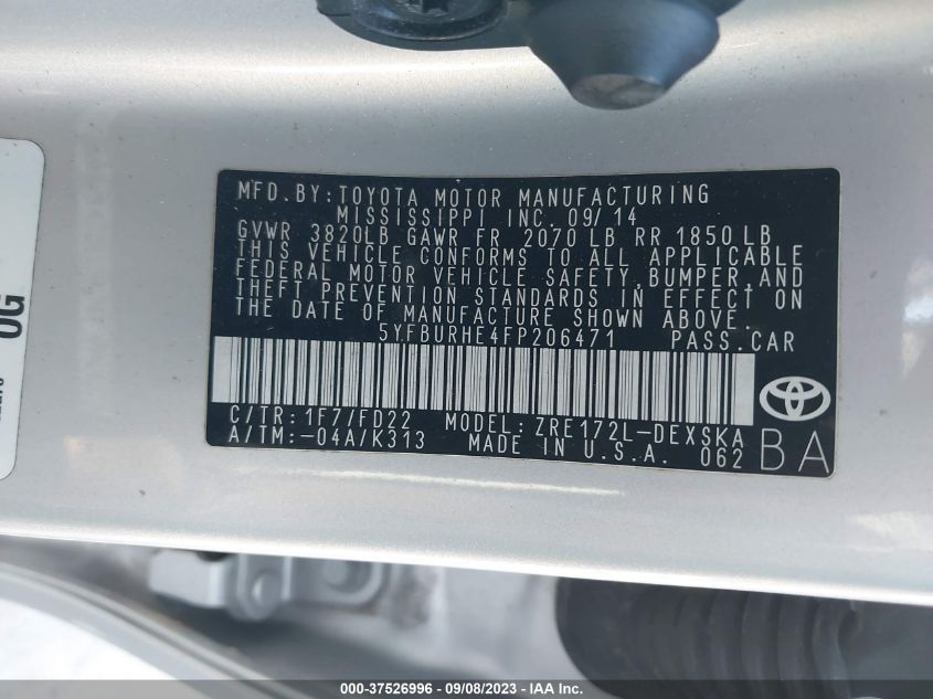 2015 TOYOTA COROLLA S - 5YFBURHE4FP206471