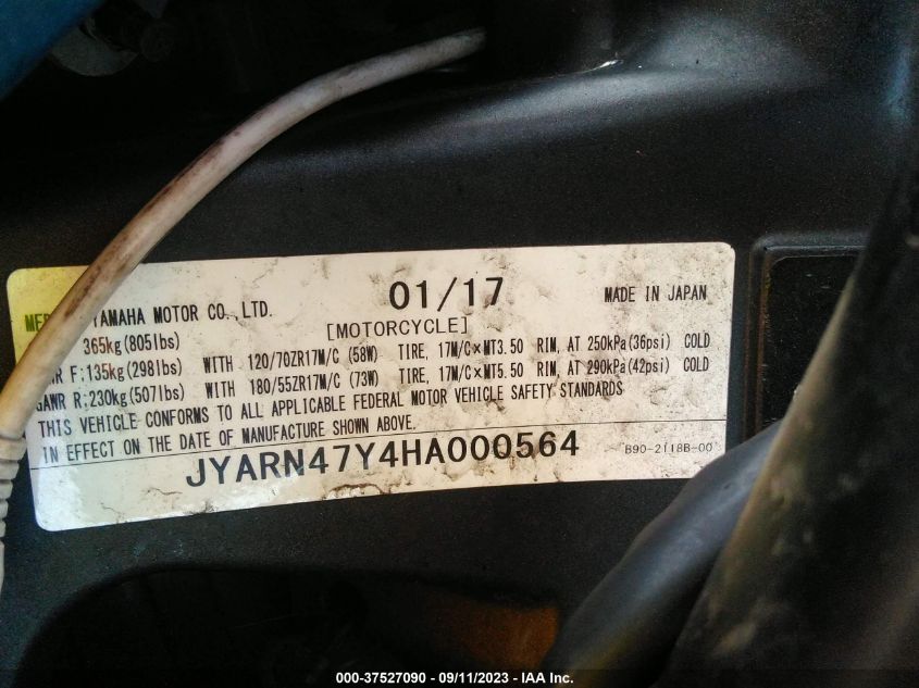 2017 YAMAHA XSR900 C JYARN47Y4HA000564