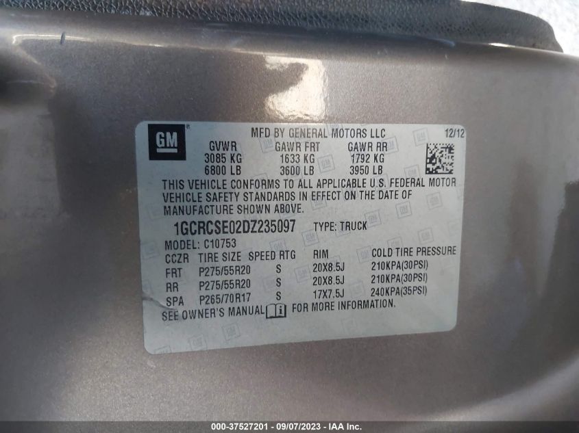 2013 CHEVROLET SILVERADO 1500 LT - 1GCRCSE02DZ235097