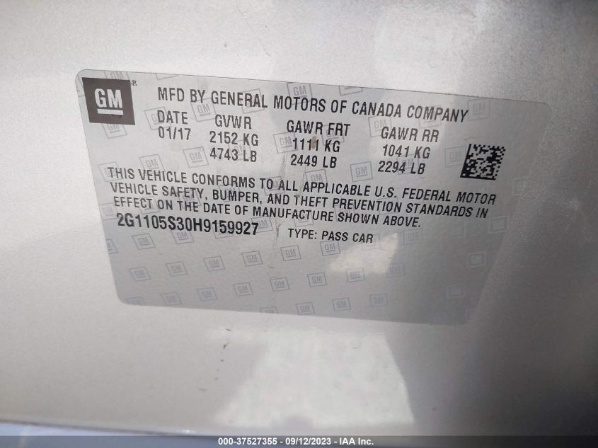 2017 CHEVROLET IMPALA LT - 2G1105S30H9159927